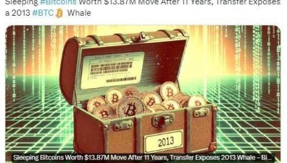 “苏醒”巨鲸大笔转移200枚比特币,BTC上涨197785%。